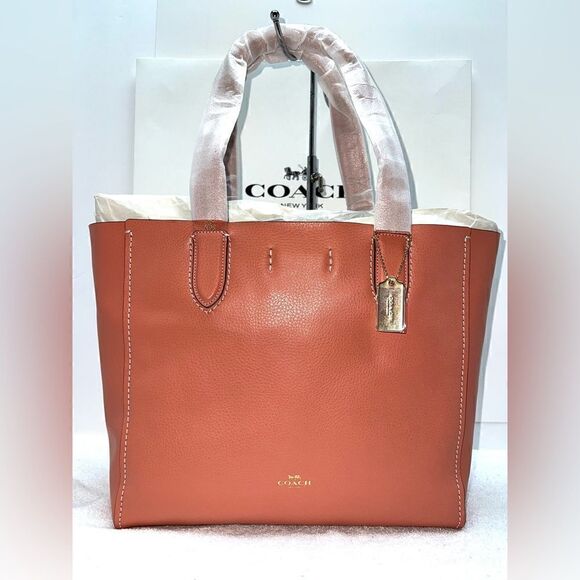 🆕🔥NWT! Coach DERBY Tote Handbag Pebble Leather Coral Msrp:$350.00 - Picture 2 of 12